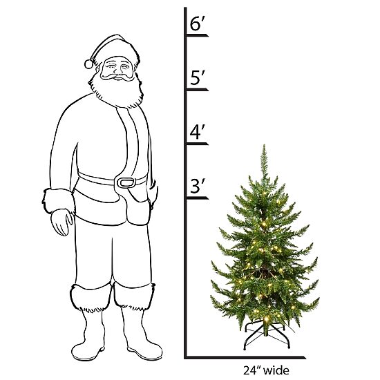 Traditional 4 Foot Pre-Lit Pine Christmas Tree