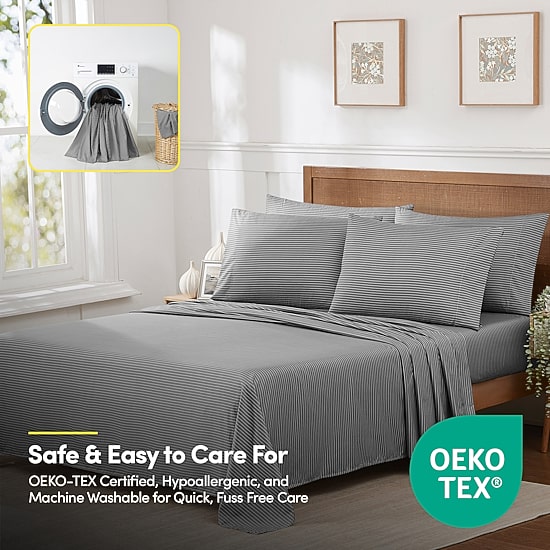 Sweet Home Collection™ Pinstripes Printed Sheet Set, Deluxe Ultra Soft, Double Brushed Microfiber with Bonus Pillowcases