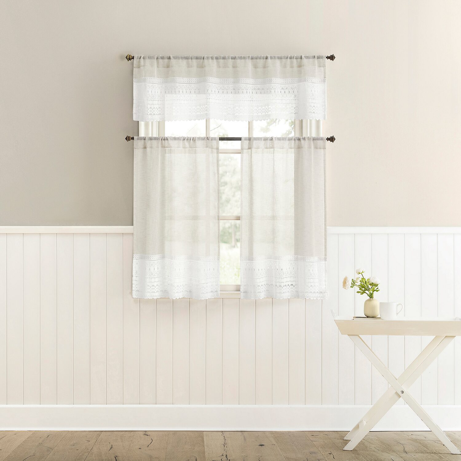 No 918 Camille Macrame Lace Trim 2-pc. Rod Pocket Window Tier
