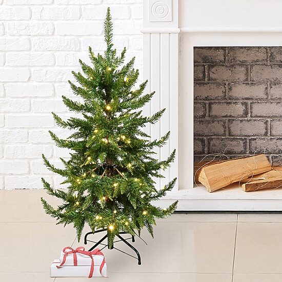 Traditional 4 Foot Pre-Lit Pine Christmas Tree