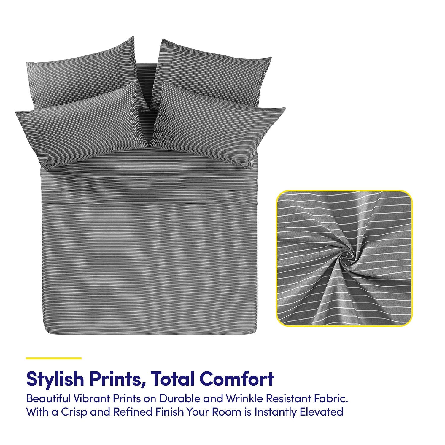 Sweet Home Collection™ Pinstripes Printed Sheet Set, Deluxe Ultra Soft, Double Brushed Microfiber with Bonus Pillowcases
