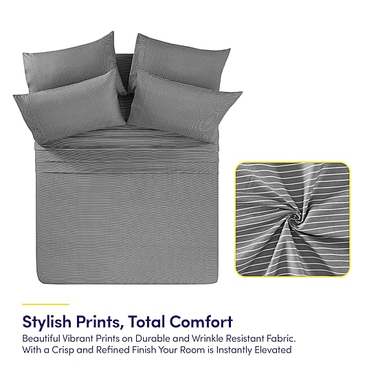 Sweet Home Collection™ Pinstripes Printed Sheet Set, Deluxe Ultra Soft, Double Brushed Microfiber with Bonus Pillowcases