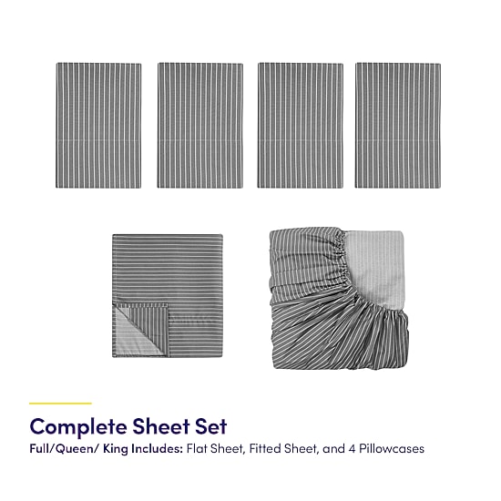 Sweet Home Collection™ Pinstripes Printed Sheet Set, Deluxe Ultra Soft, Double Brushed Microfiber with Bonus Pillowcases