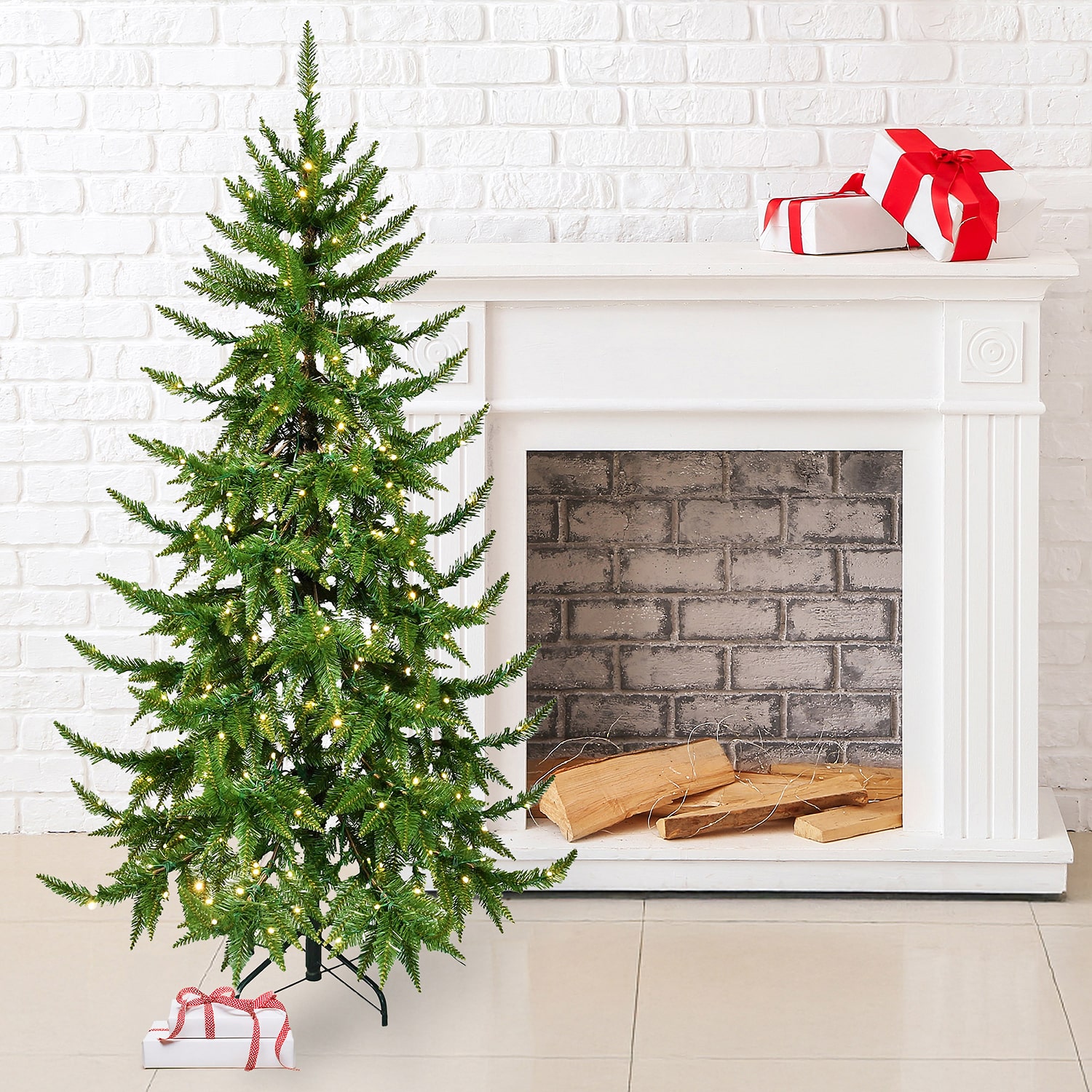 Traditional 6 Foot Pre-Lit Pine Christmas Tree