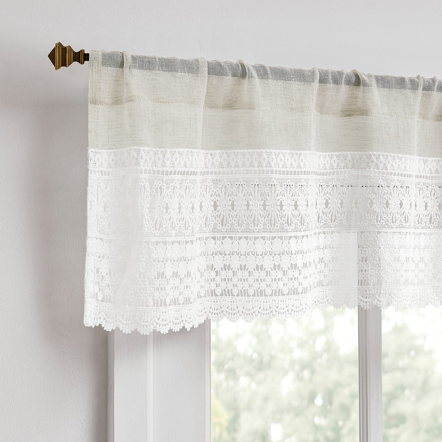 No 918 Camille Macrame Lace Trim Rod Pocket Tailored Valance