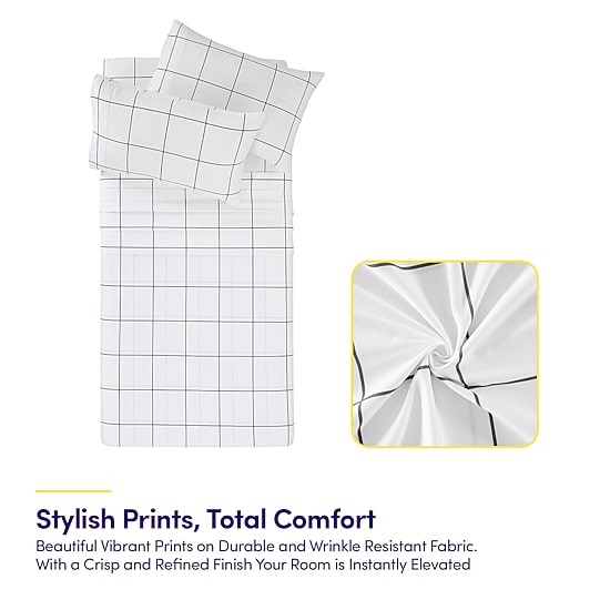 Sweet Home Collection™ Window Pane Printed Sheet Set, Deluxe Ultra Soft, Double Brushed Microfiber with Bonus Pillowcases