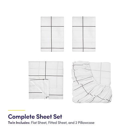 Sweet Home Collection™ Window Pane Printed Sheet Set, Deluxe Ultra Soft, Double Brushed Microfiber with Bonus Pillowcases