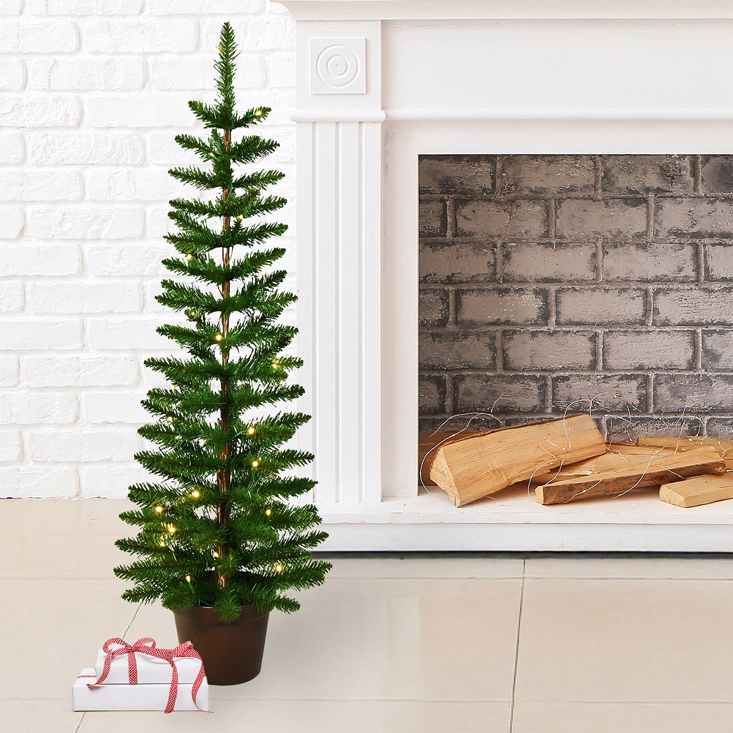 Traditional 4 Foot Pre-Lit Pine Christmas Tree