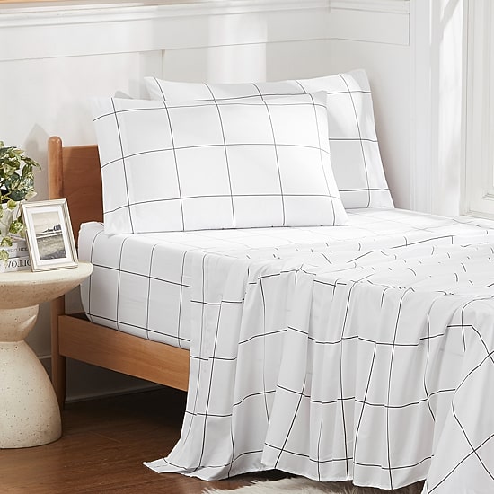 Sweet Home Collection™ Window Pane Printed Sheet Set, Deluxe Ultra Soft, Double Brushed Microfiber with Bonus Pillowcases