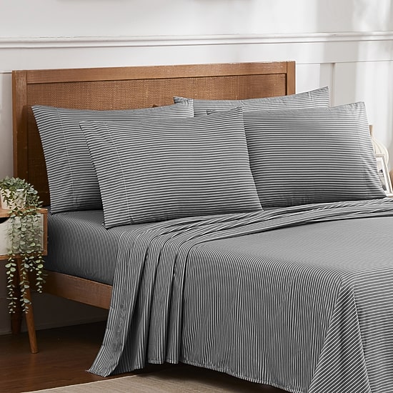 Sweet Home Collection™ Pinstripes Printed Sheet Set, Deluxe Ultra Soft, Double Brushed Microfiber with Bonus Pillowcases