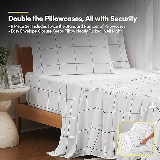 Sweet Home Collection™ Window Pane Printed Sheet Set, Deluxe Ultra Soft, Double Brushed Microfiber with Bonus Pillowcases