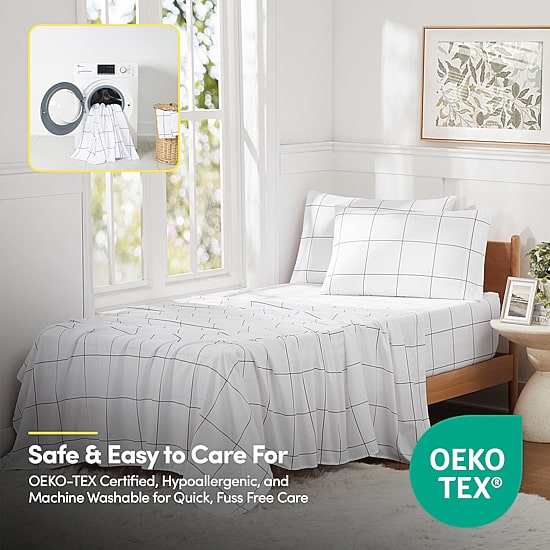 Sweet Home Collection™ Window Pane Printed Sheet Set, Deluxe Ultra Soft, Double Brushed Microfiber with Bonus Pillowcases