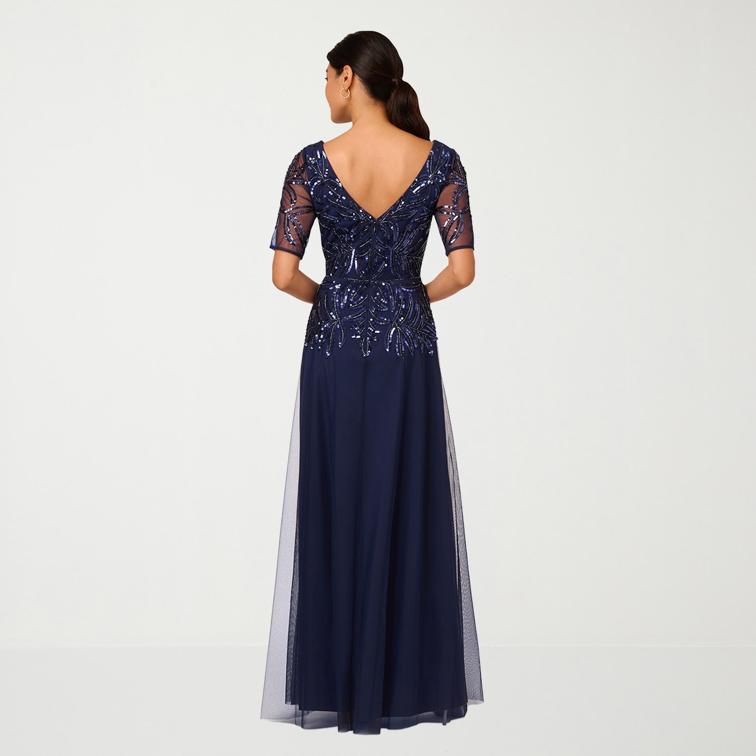 Papell Boutique Womens V Neck Short Sleeve Dolman Evening Gown