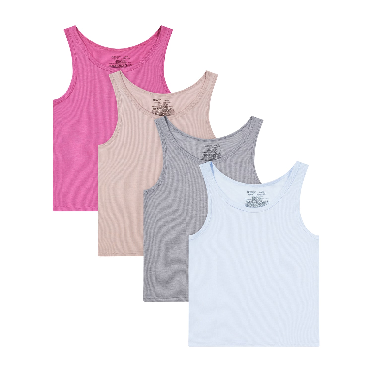 Hanes Originals Supersoft Little & Big Kid Girls U Neck Sleeveless 4 Pack Tank