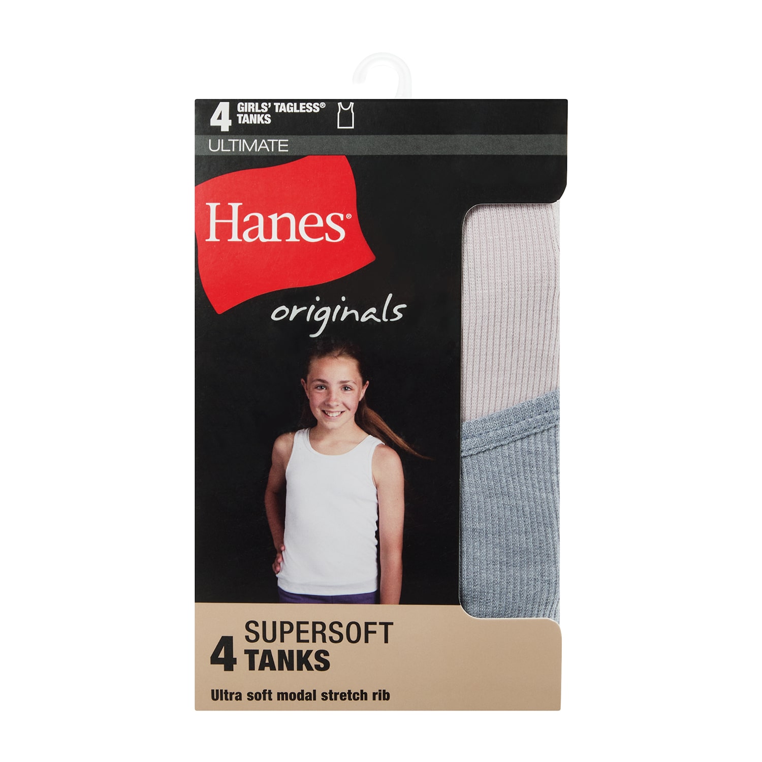 Hanes Originals Supersoft Little & Big Kid Girls U Neck Sleeveless 4 Pack Tank