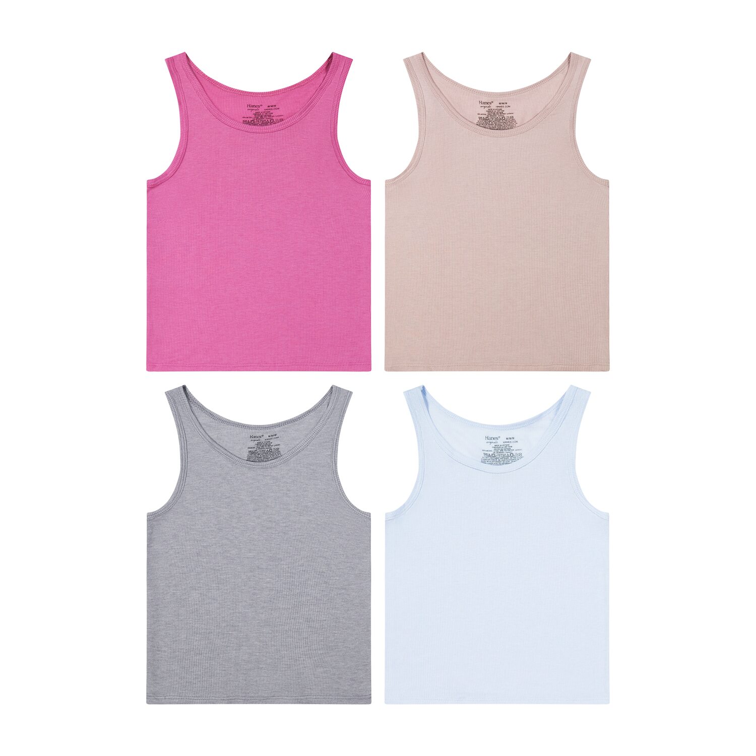 Hanes Originals Supersoft Little & Big Kid Girls U Neck Sleeveless 4 Pack Tank
