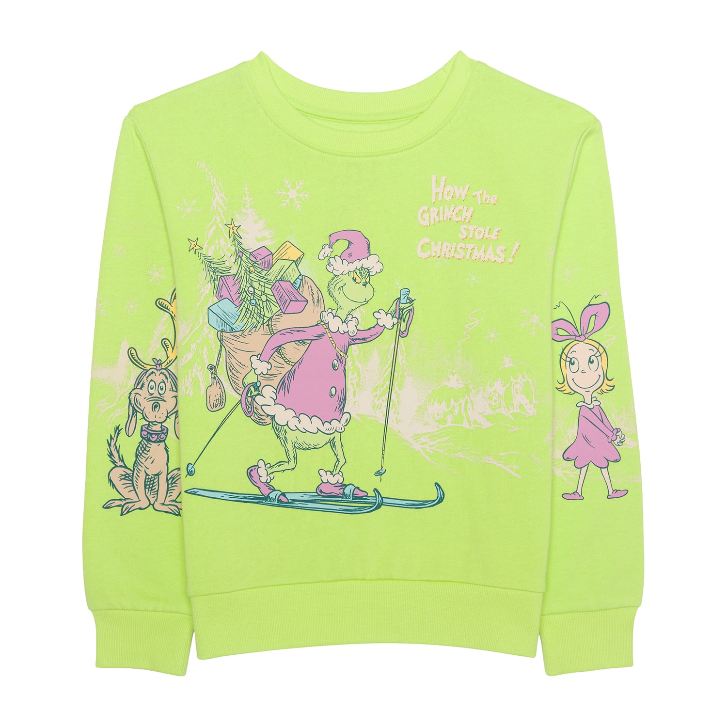 Little & Big Kid Girls Crew Neck Fleece Long Sleeve Grinch Sweatshirt