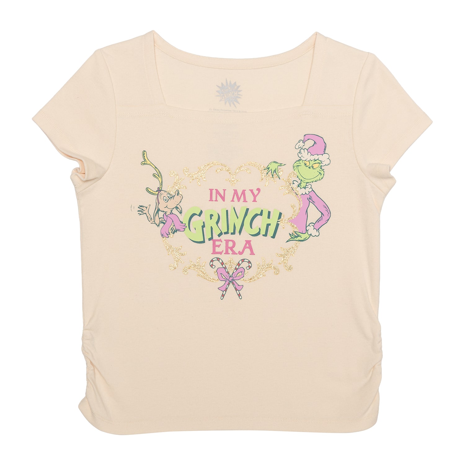 Little & Big Kid Girls Square Neck Short Sleeve Regular Fit Grinch Graphic T-Shirt