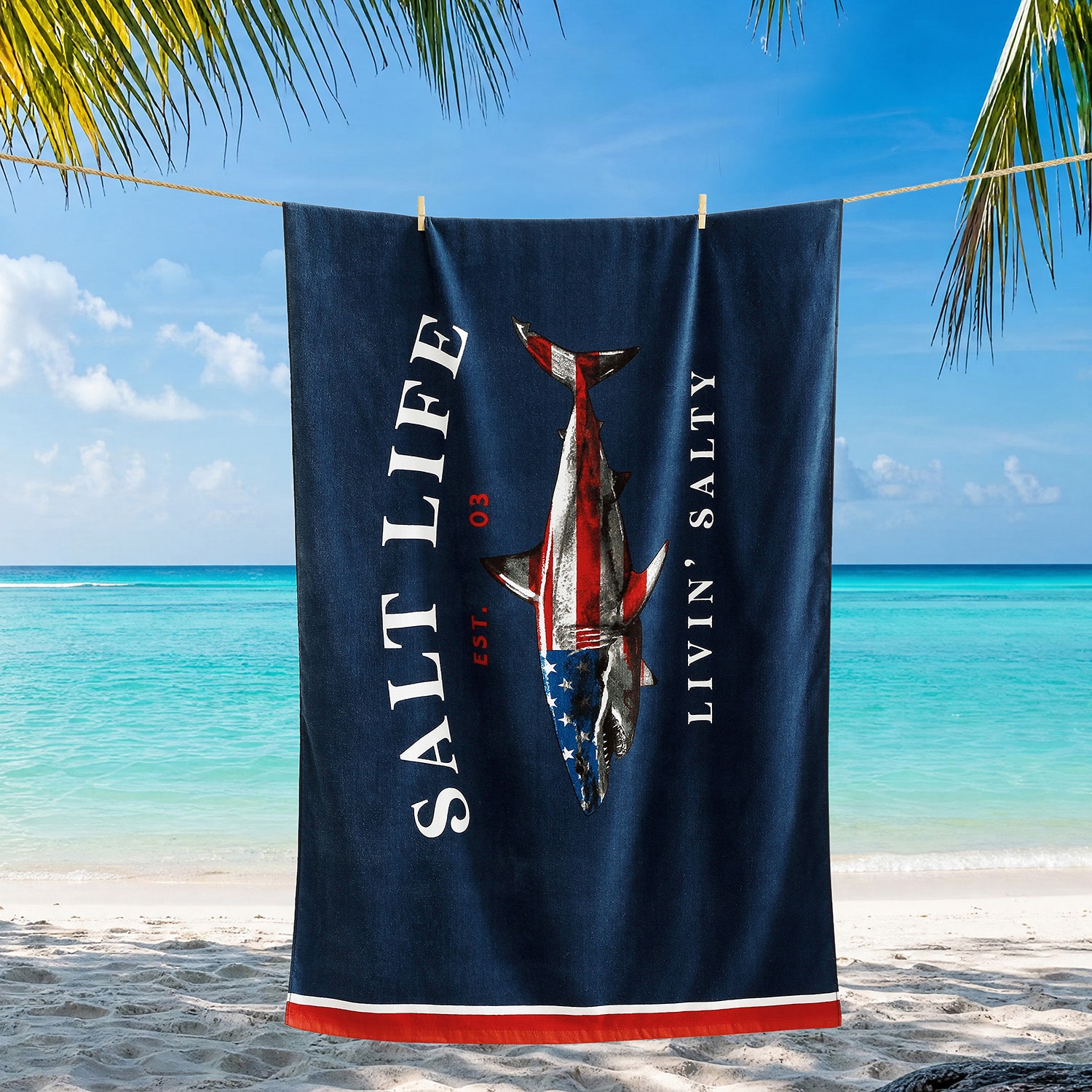 Salt Life American Shark Quick Dry Beach Towel