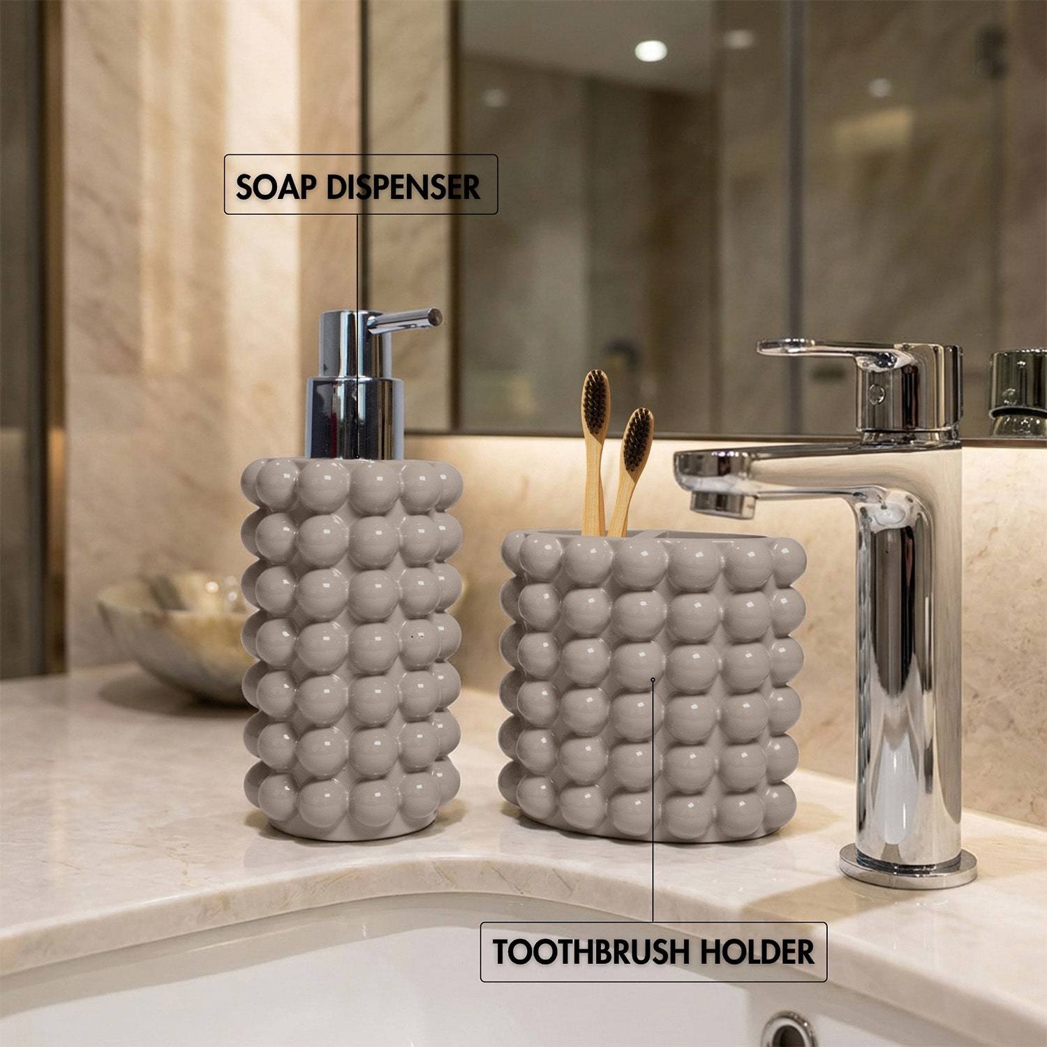 Better Trends Nova Collection 2PC Soap Dispenser and Toothbrush Holder Set
