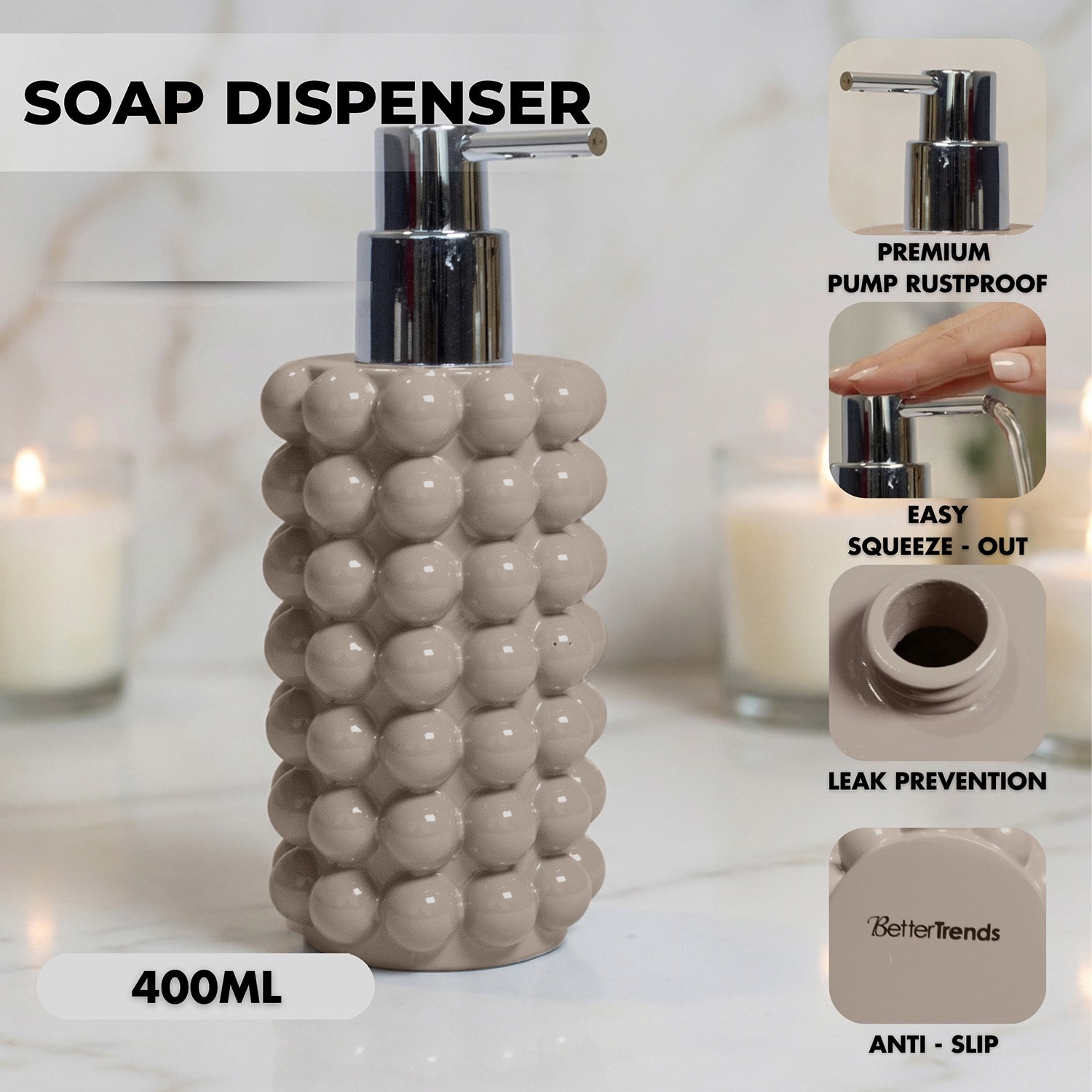 Better Trends Nova Collection 2PC Soap Dispenser and Toothbrush Holder Set