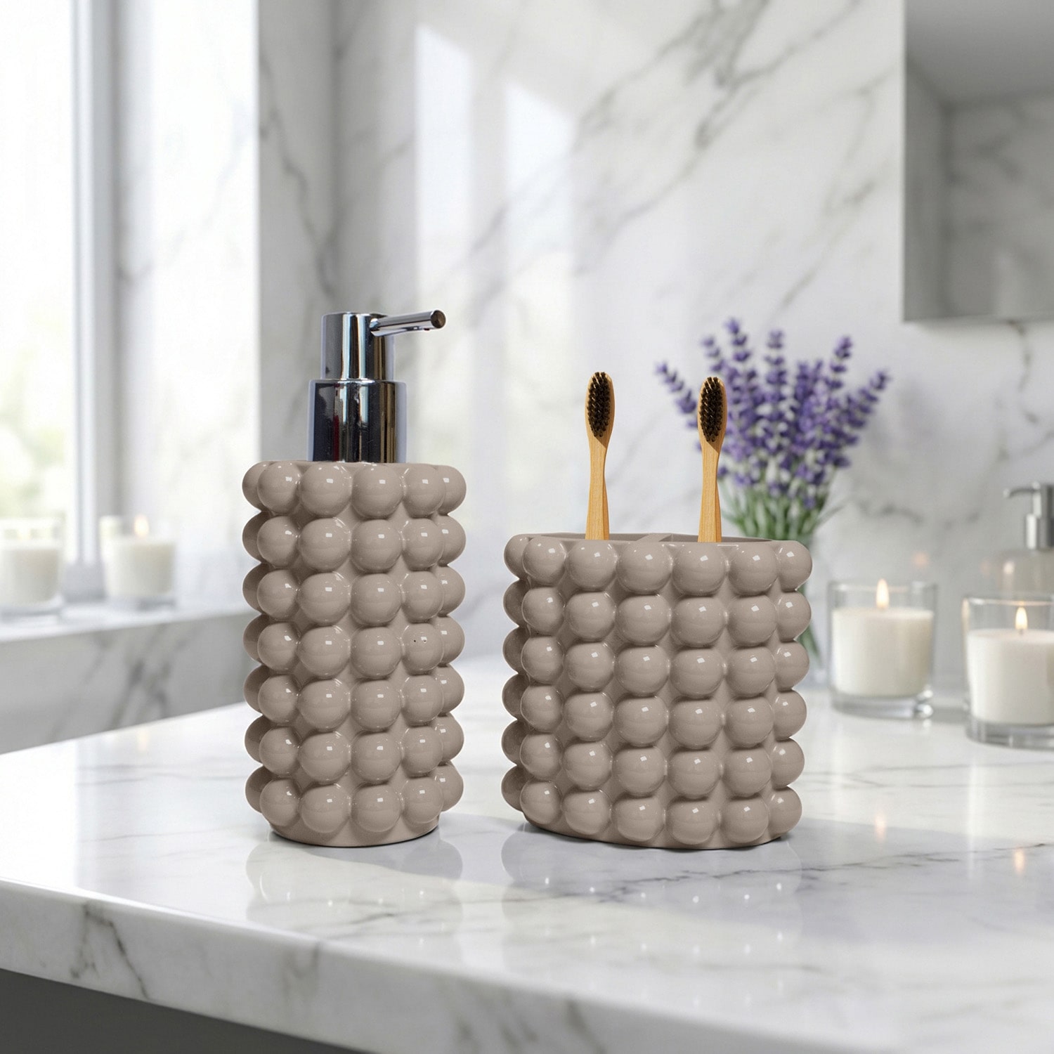 Better Trends Nova Collection 2PC Soap Dispenser and Toothbrush Holder Set