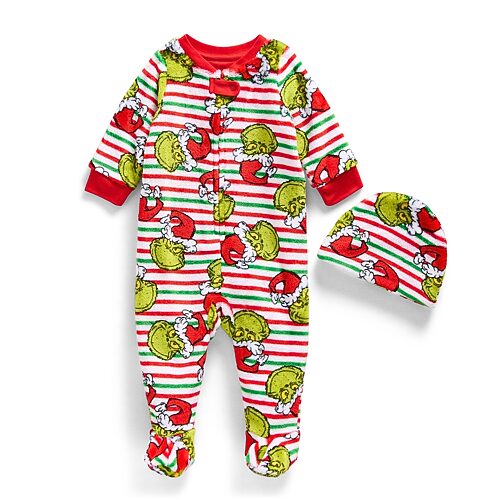Dr. Seuss Kids' Unisex Grinch Long Sleeve Pajama Set In White
