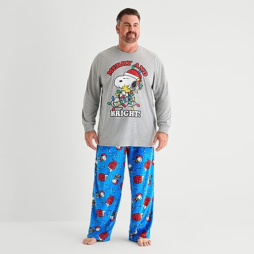 Peanuts Mens  Long Sleeve 2-pc. Pajama Set In Gray