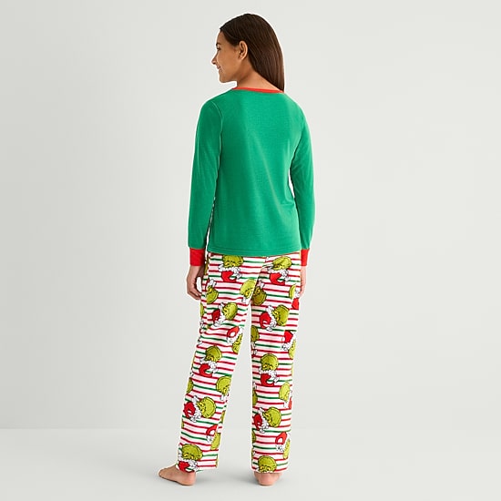 Unisex Dr. Seuss Grinch Crew Neck Long Sleeve 2-pc. Matching Family Pajama Set