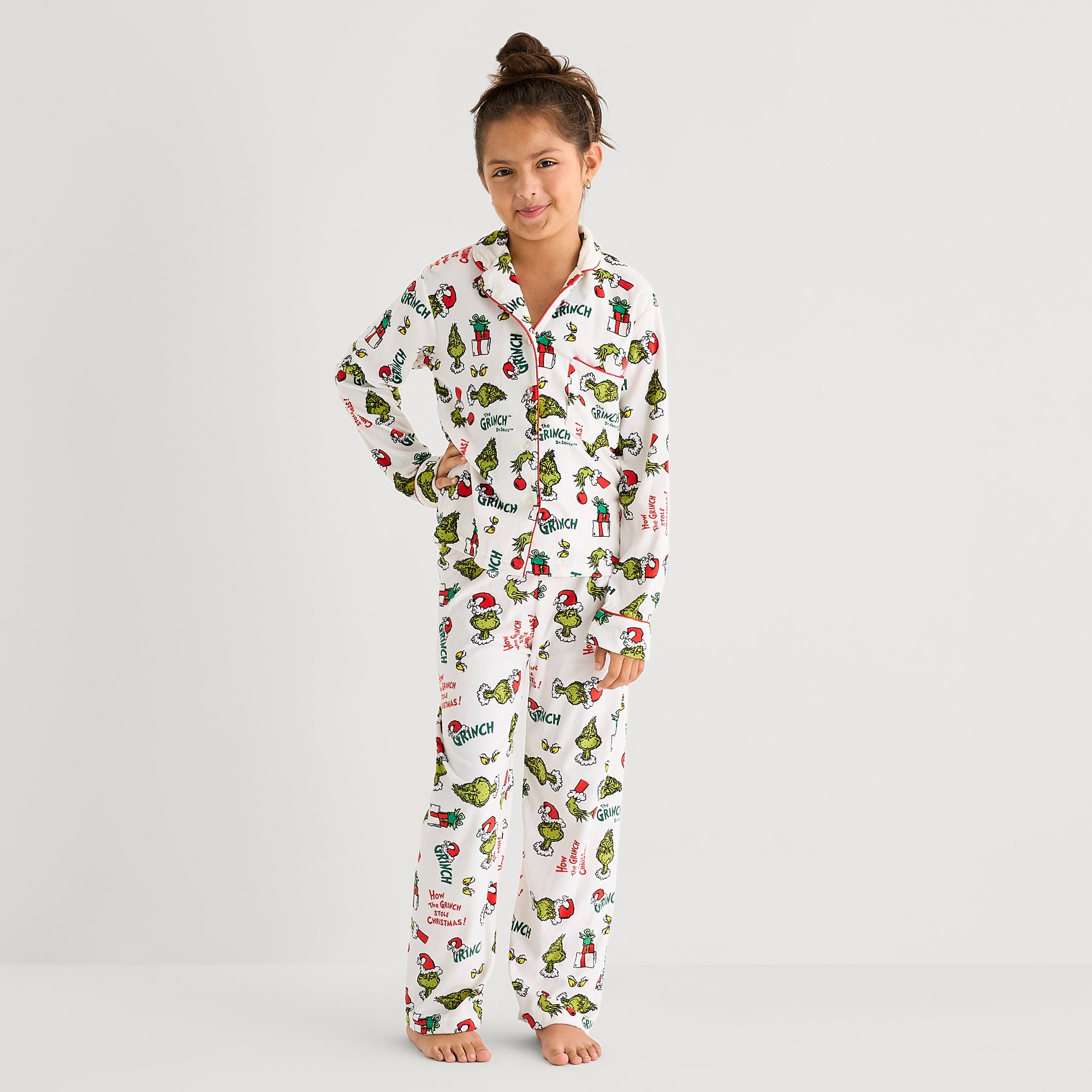 Little & Big Kid Unisex Dr. Seuss Grinch Velour V-Neck Long Sleeve 2-pc. Matching Family Pajama Set