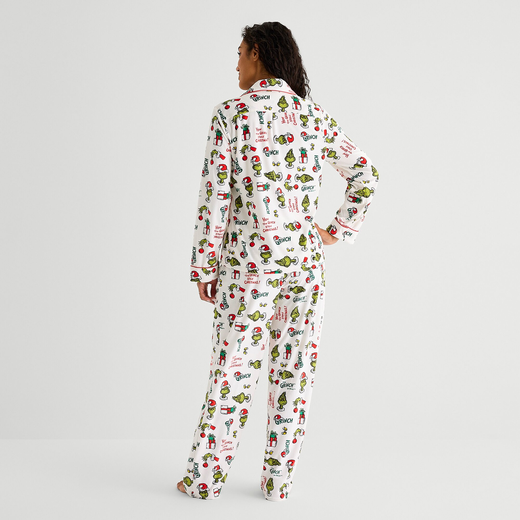 Womens Dr. Seuss Grinch Velour V-Neck Long Sleeve 2-pc. Matching Family Pajama Set