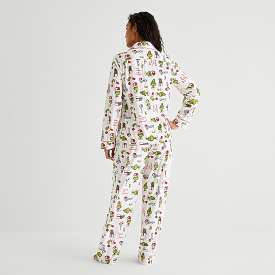 Womens Dr. Seuss Grinch Velour V-Neck Long Sleeve 2-pc. Matching Family Pajama Set