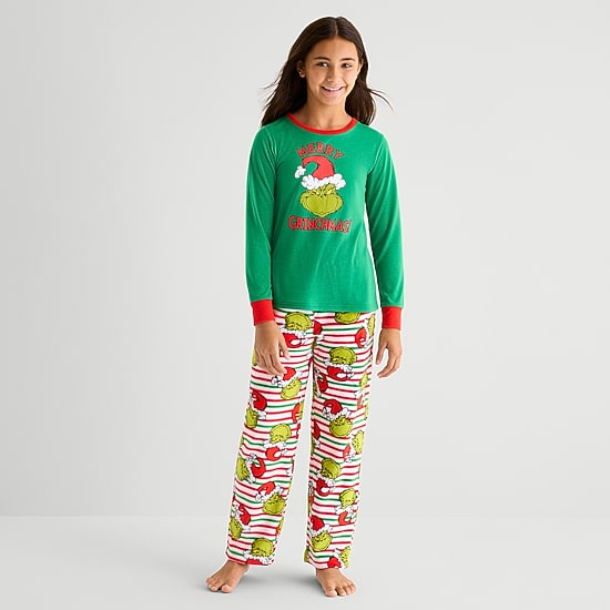 Unisex Dr. Seuss Grinch Crew Neck Long Sleeve 2-pc. Matching Family Pajama Set
