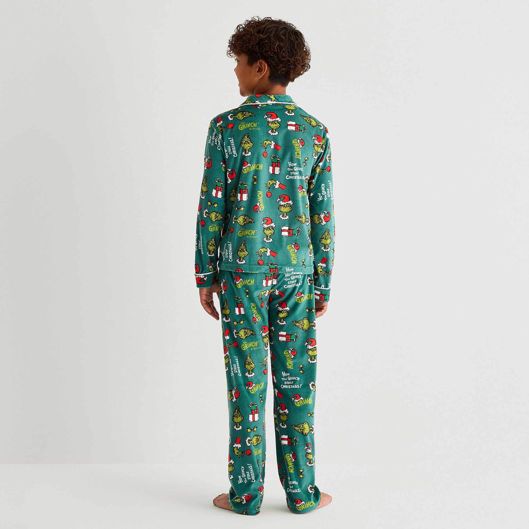Little & Big Kid Unisex Dr. Seuss Grinch Velour V-Neck Long Sleeve 2-pc. Matching Family Pajama Set