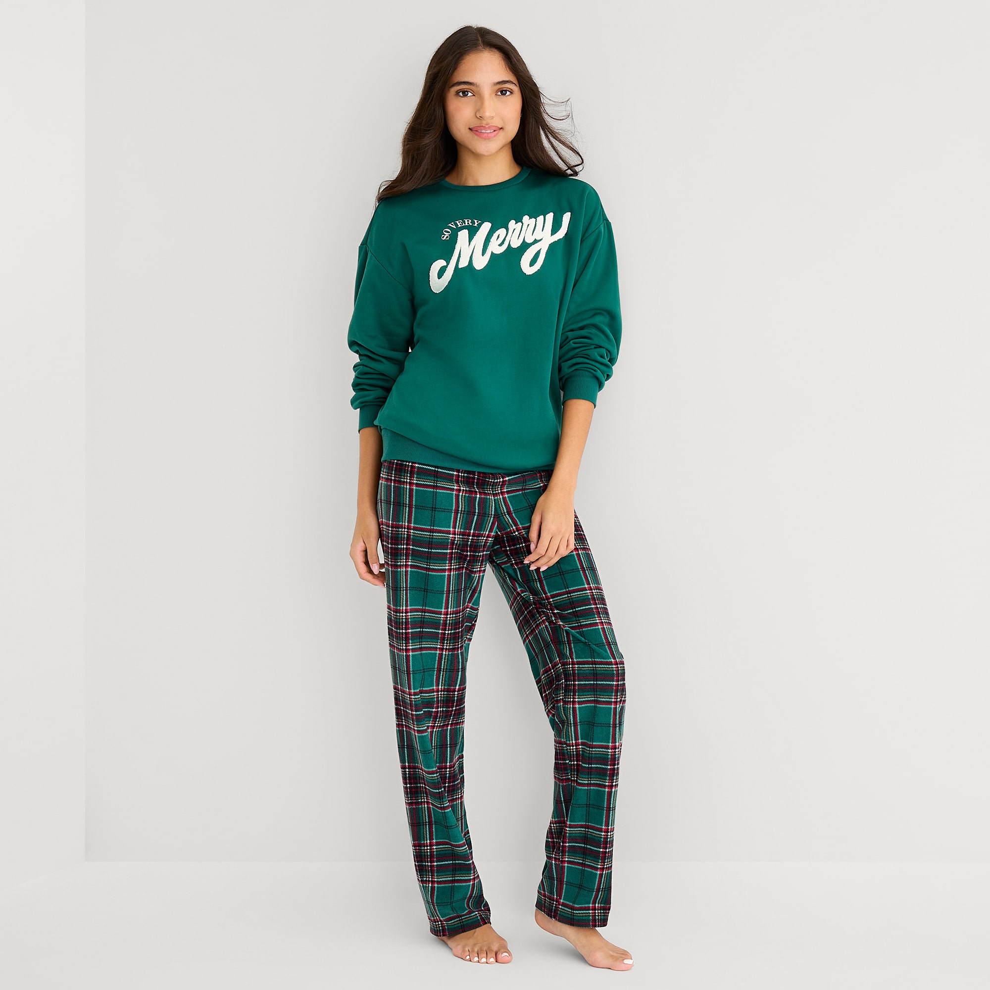 North Pole Trading Co. Womens Fleece Crew Neck Long Sleeve Matching Family Pajama Top