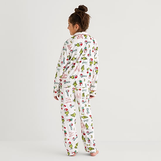 Little & Big Kid Unisex Dr. Seuss Grinch Velour V-Neck Long Sleeve 2-pc. Matching Family Pajama Set