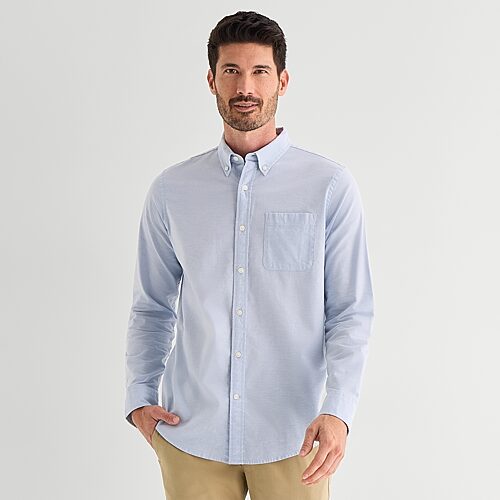 St. John's Bay Washed Oxford Mens Long Sleeve Classic Fit Button-Down Shirt, Small, Blue