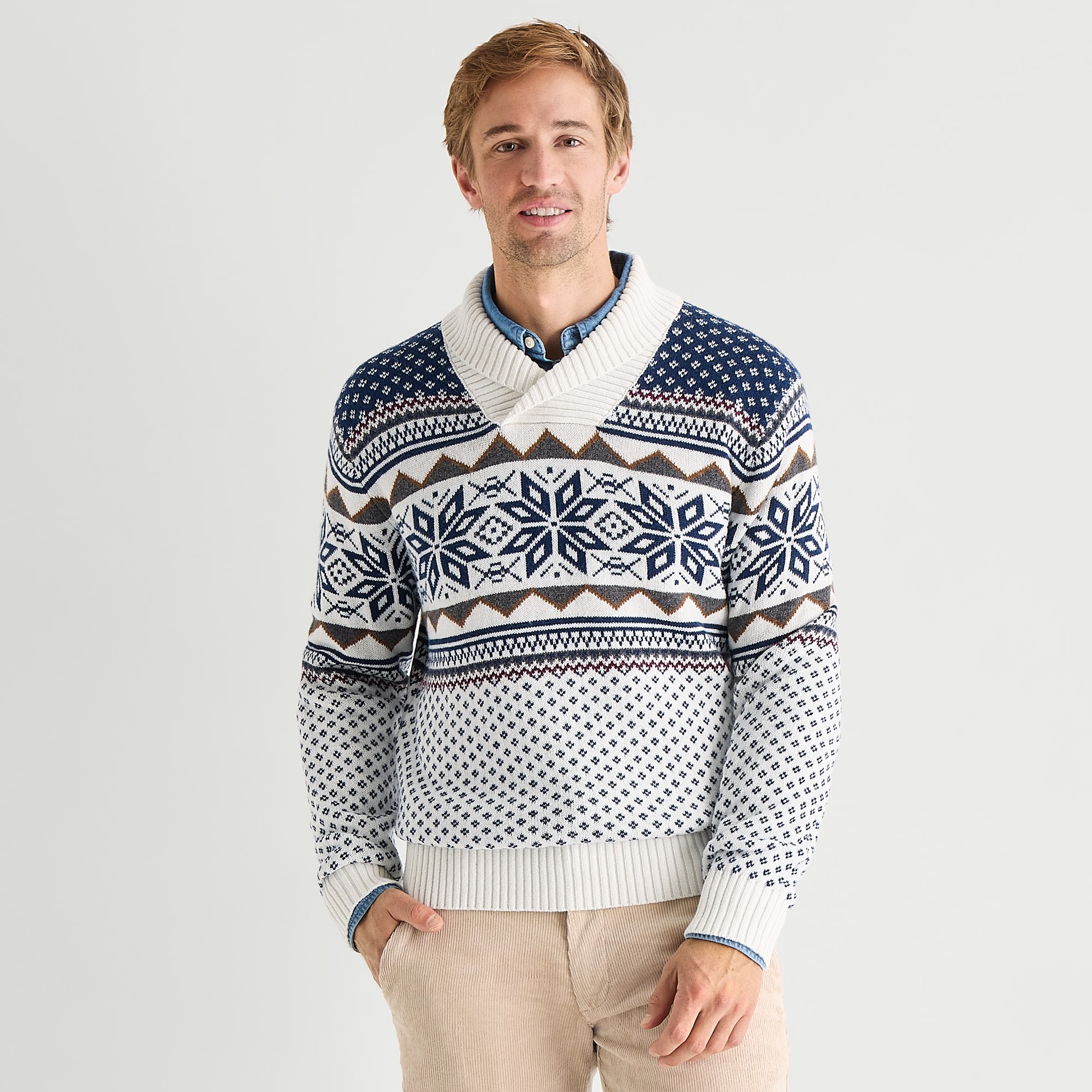 St. John's Bay Fairisle Mens Long Sleeve Pullover Sweater
