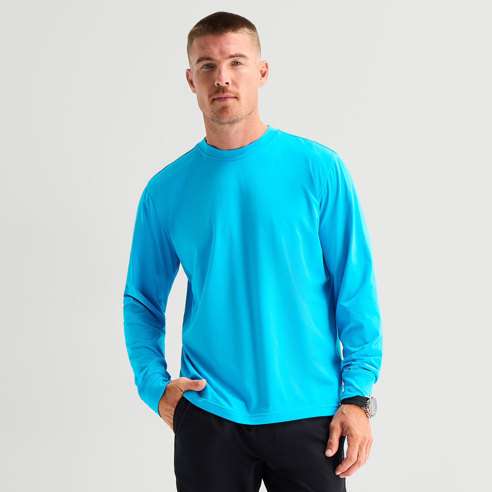 Xersion Mens Round Neck Long Sleeve Active Husky T-Shirt