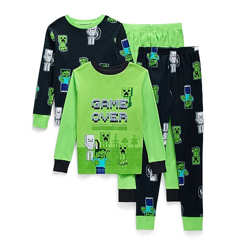 Licensed Properties Little & Big Kid Boys Minecraft Crew Neck Long Sleeve 4-pc. Pajama Set In Black