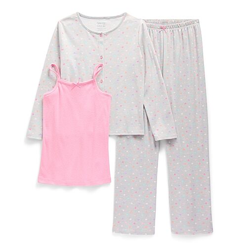 Sleep On It Little & Big Kid Girls Round Neck Long Sleeve 3-pc. Pajama Set In Gray