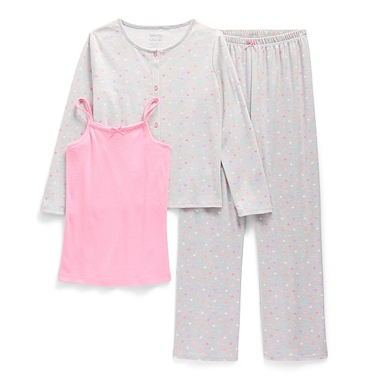 Sleep On It Little & Big Kid Girls Round Neck Long Sleeve 3-pc. Pajama Set