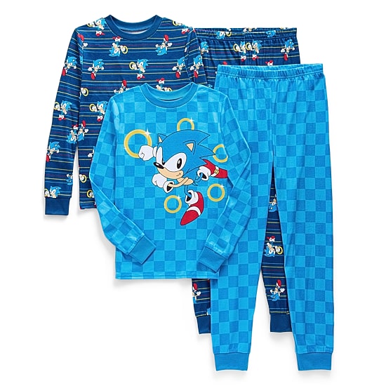 Little & Big Kid Boys Sonic the Hedgehog Crew Neck Long Sleeve 4-pc. Pajama Set