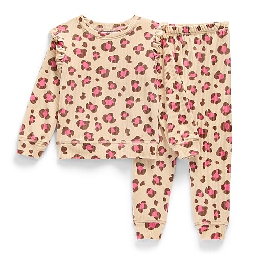 Jaclyn Kids' Na Girls Crew Neck Long Sleeve 2-pc. Pajama Set In Brown