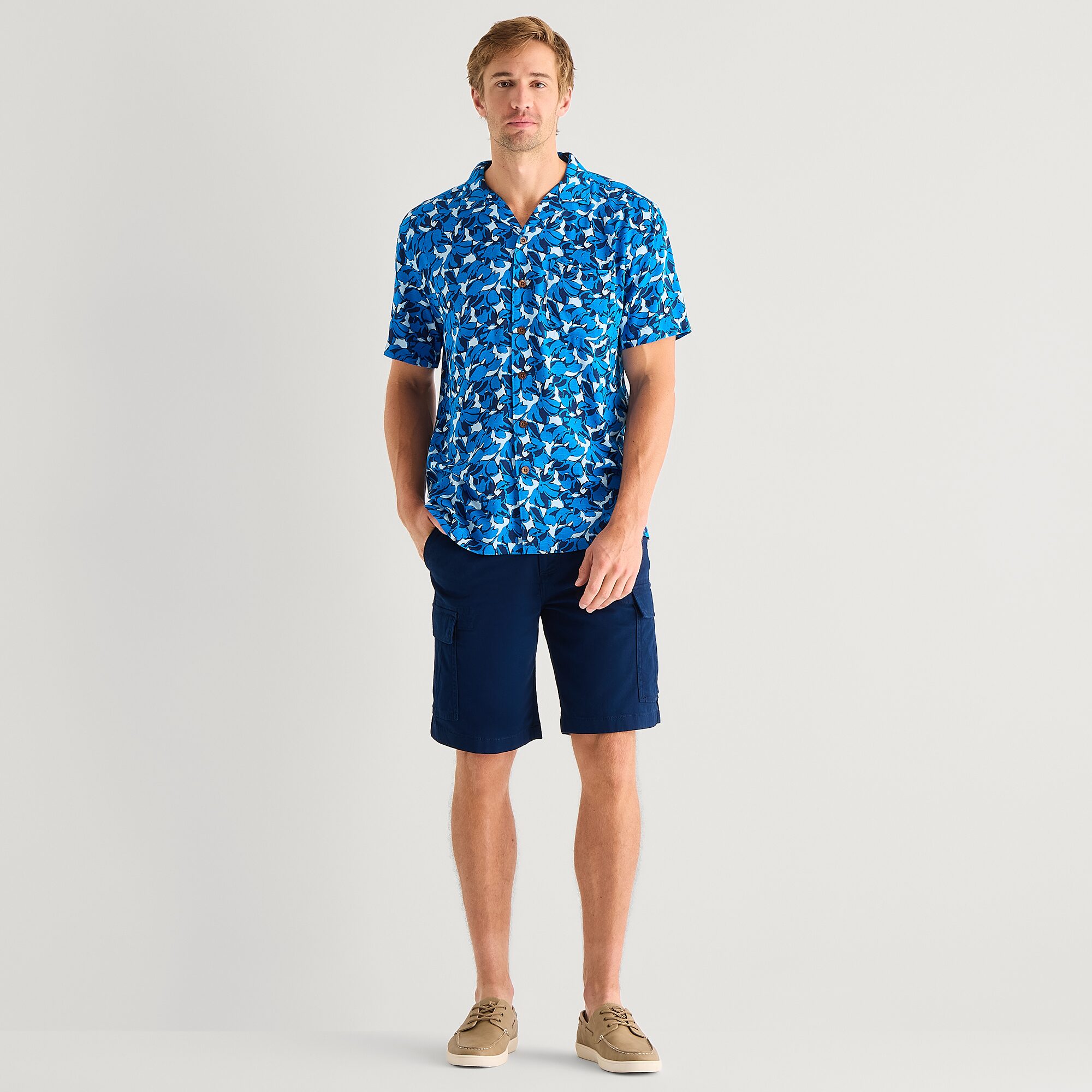 St. John's Bay Slub Button-Down Mens Short Sleeve Camp Shirt