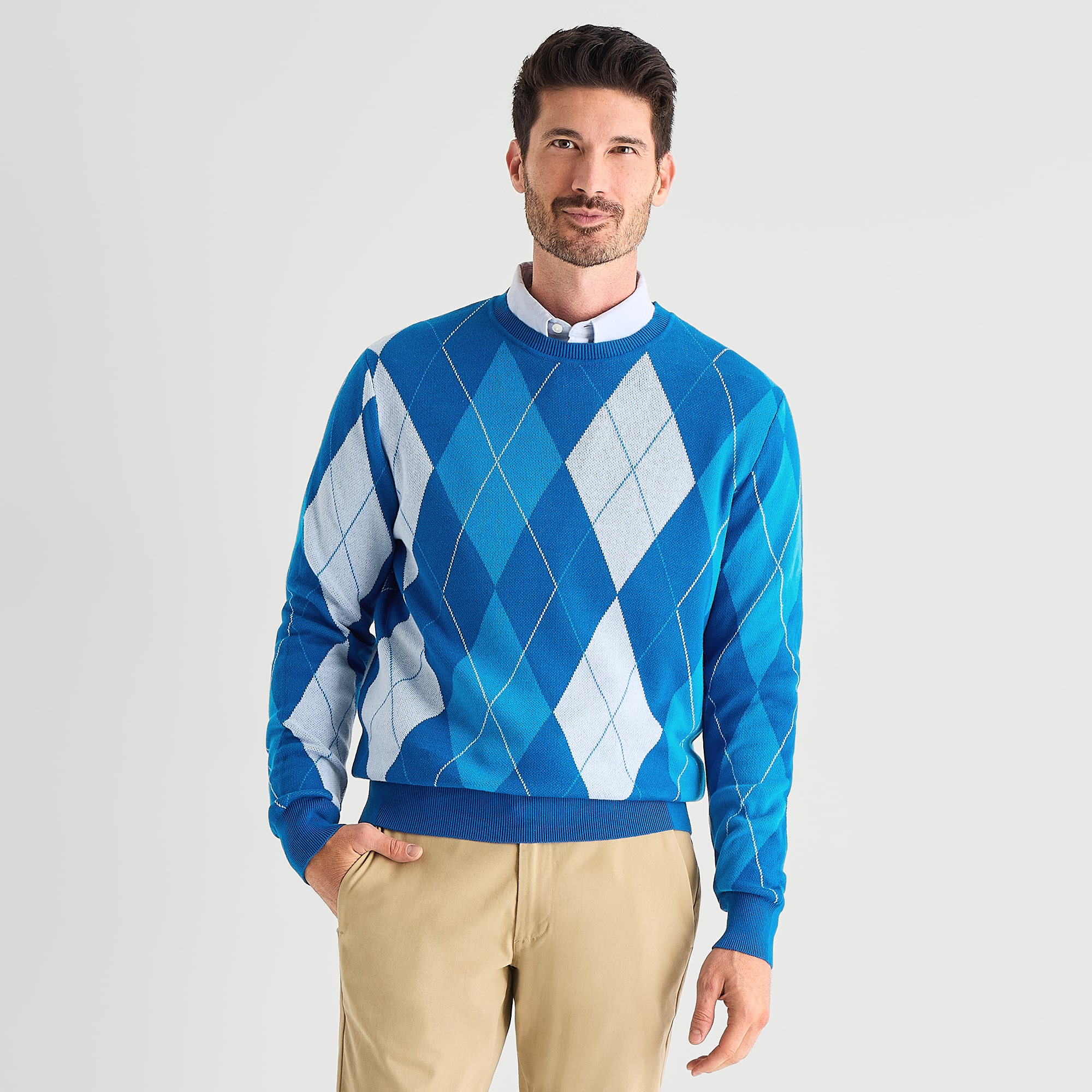 St. John's Bay Argyle Mens Crew Neck Long Sleeve Pullover Sweater