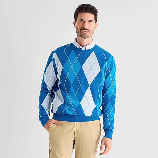 St. John's Bay Argyle Mens Crew Neck Long Sleeve Pullover Sweater