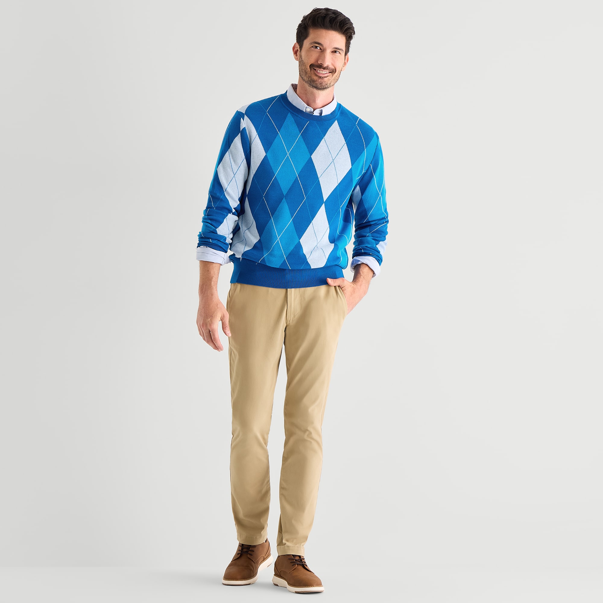 St. John's Bay Argyle Mens Crew Neck Long Sleeve Pullover Sweater