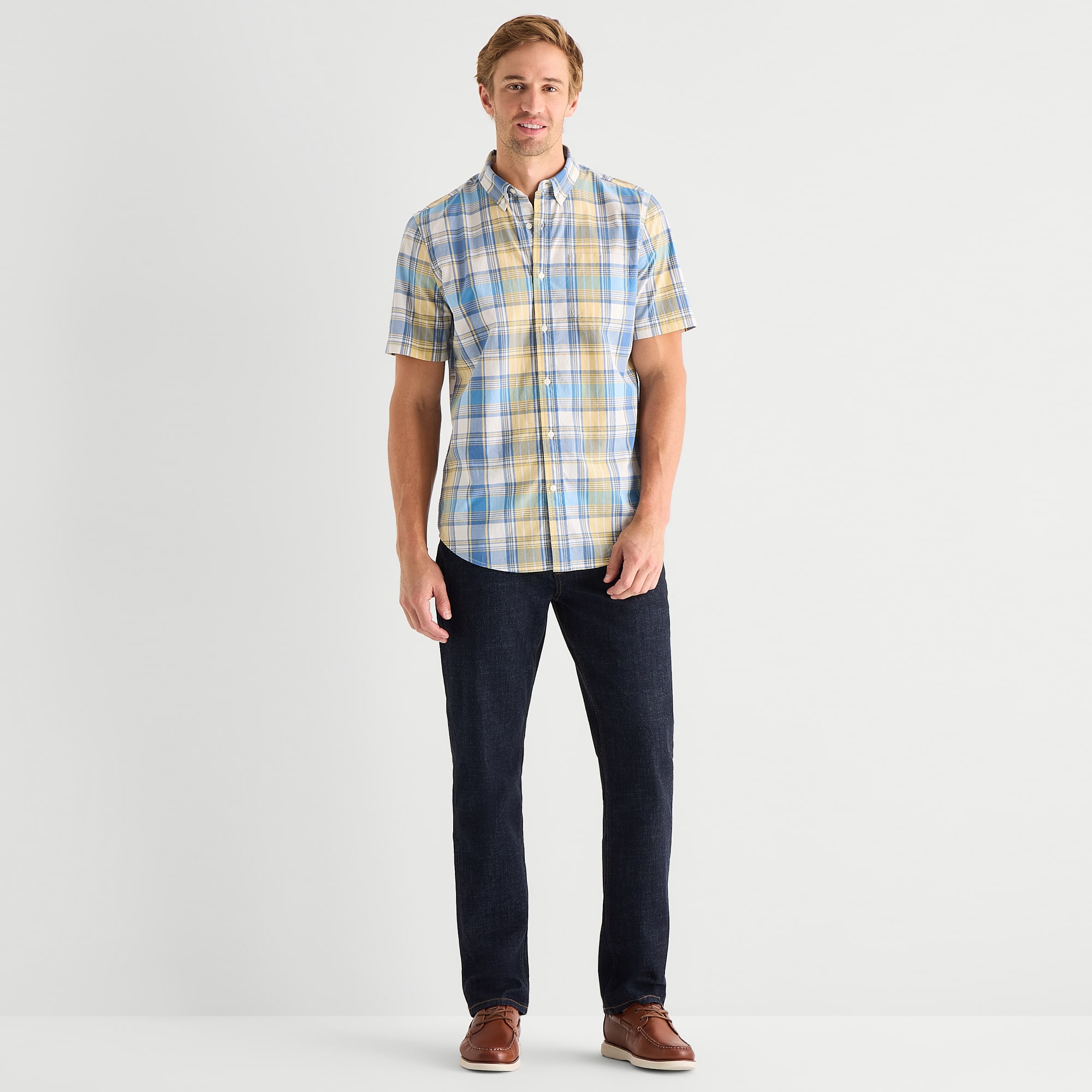 St. John's Bay Stretch Poplin Mens Short Sleeve Classic Fit Button-Down Shirt