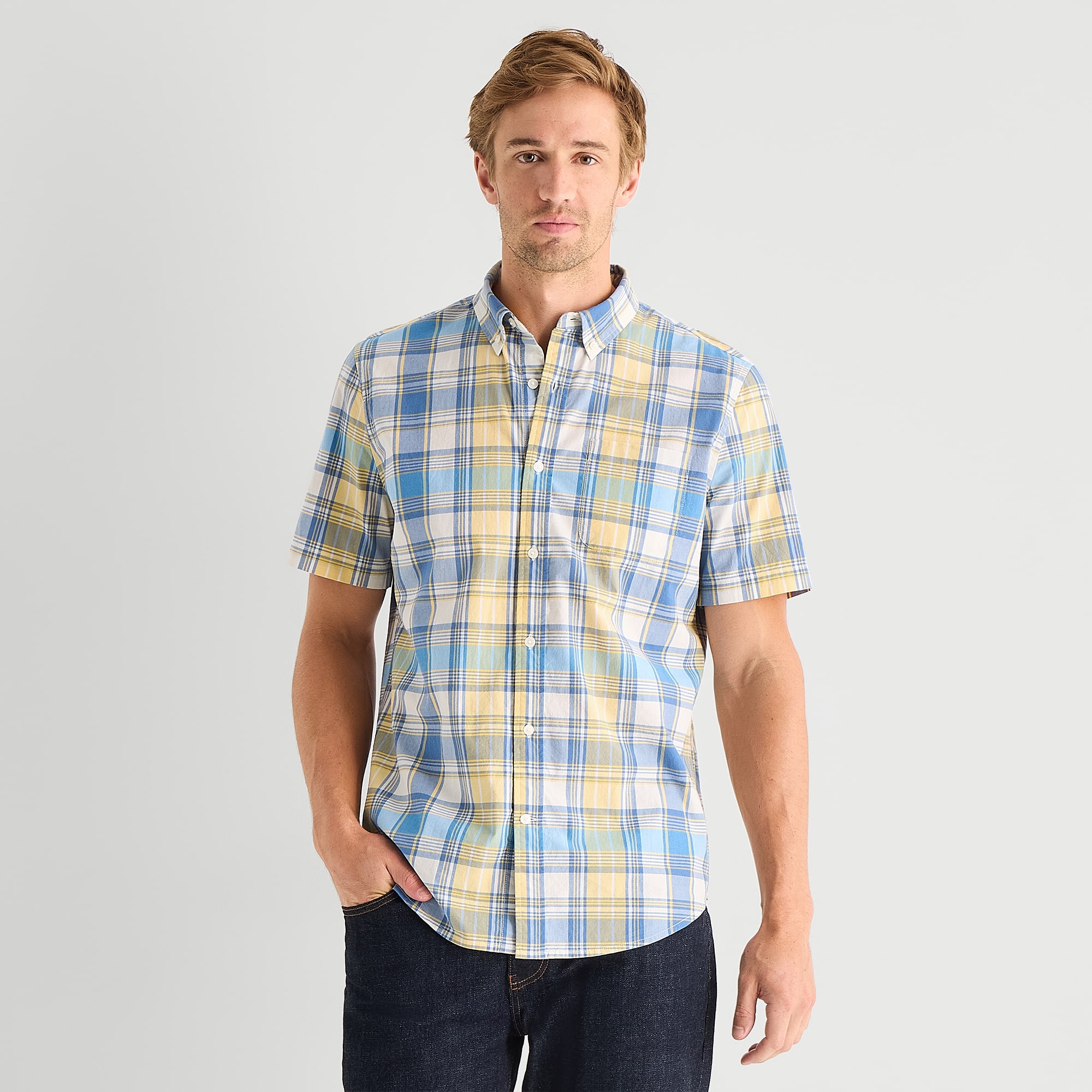 St. John's Bay Stretch Poplin Mens Short Sleeve Classic Fit Button-Down Shirt